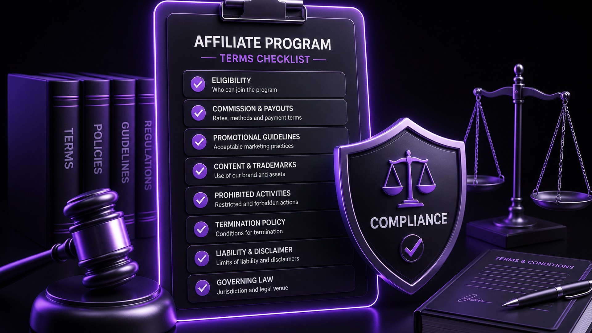 Shuffle affiliate program terms checklist illustration