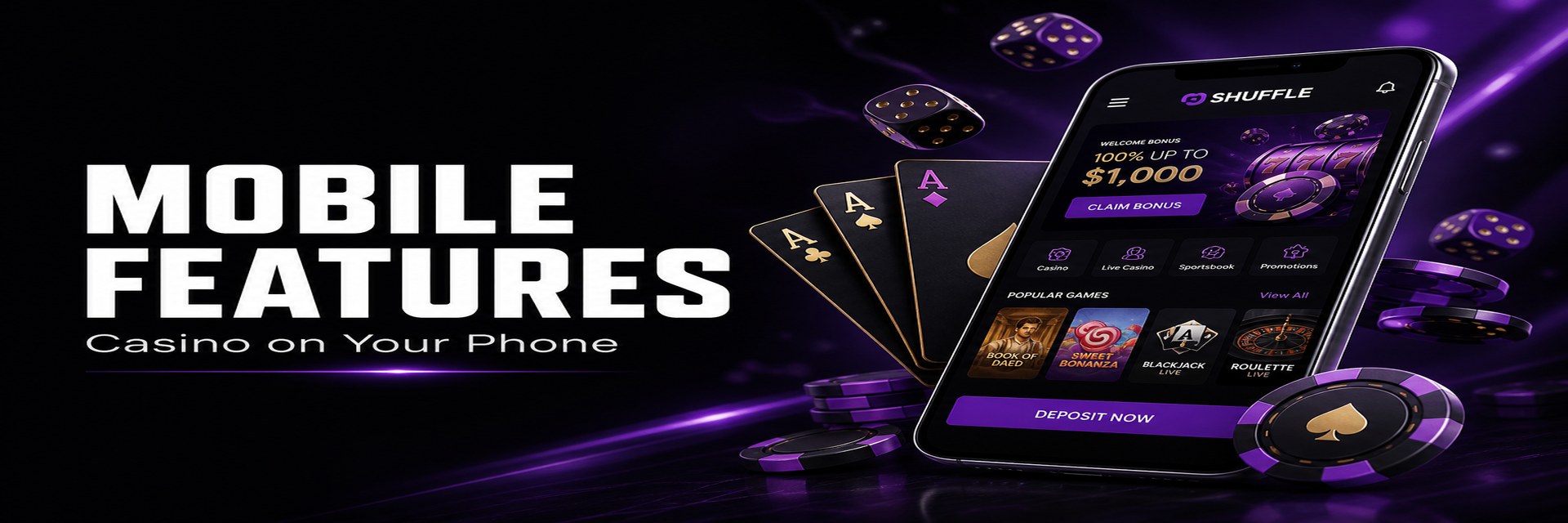 Shuffle casino mobile features banner