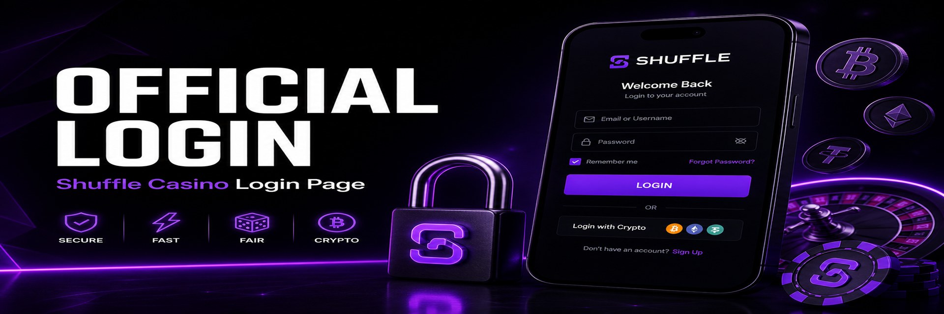Official Shuffle Casino login page banner