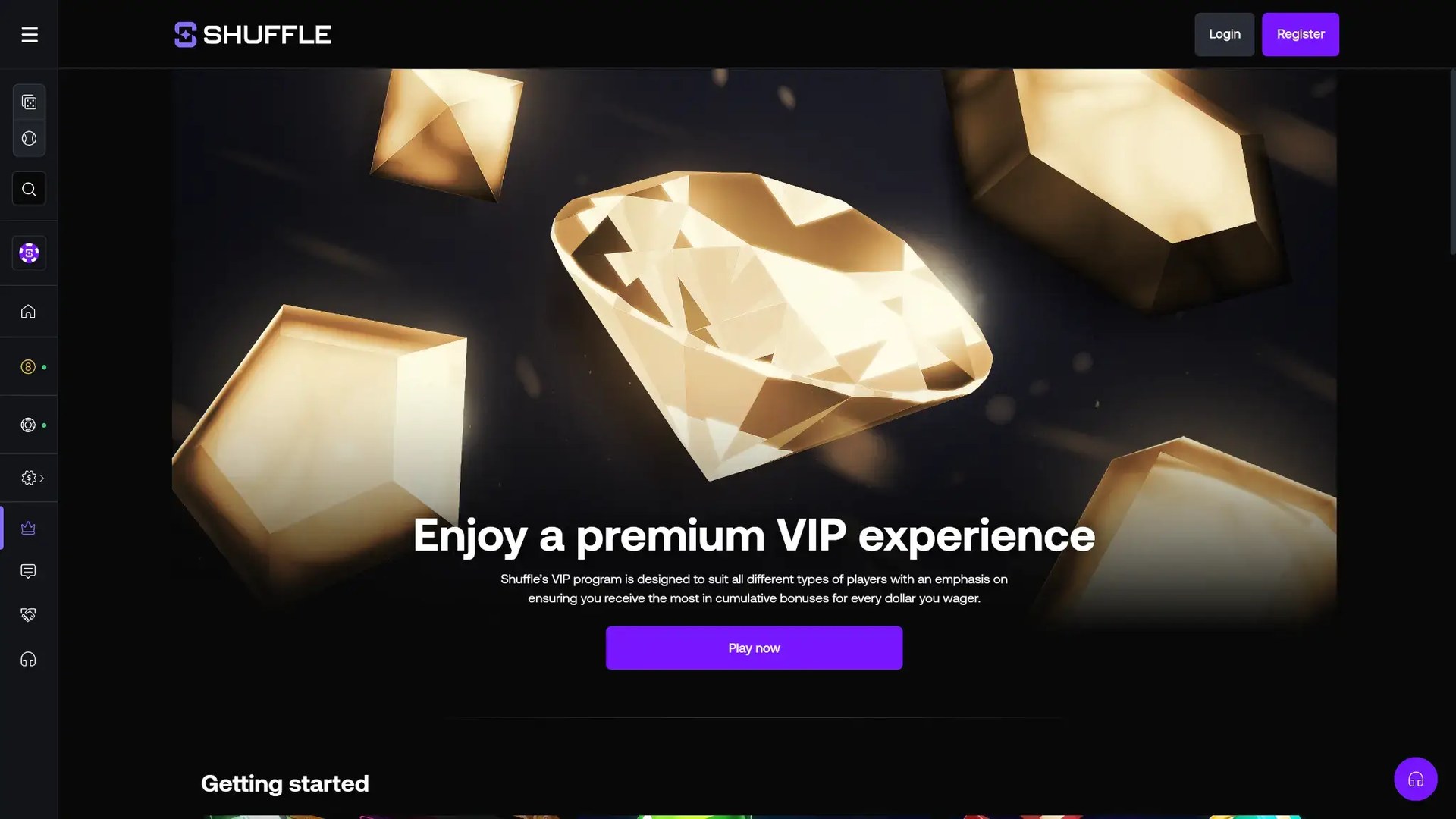 Shuffle casino platform UI screenshot related to licensed operations