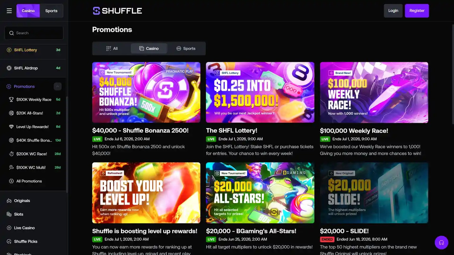 Shuffle promotions and community-facing UI screenshot